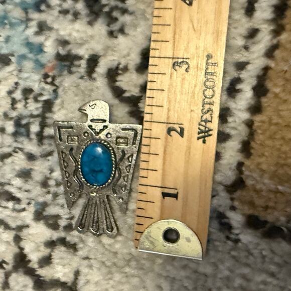 Vintage Native American Style‎ Thunderbird Brooch Pin Faux Turquoise Stone 1.75” - Picture 4 of 4